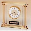 Glass Upright Clock w/ Feet & Goldtone Columns